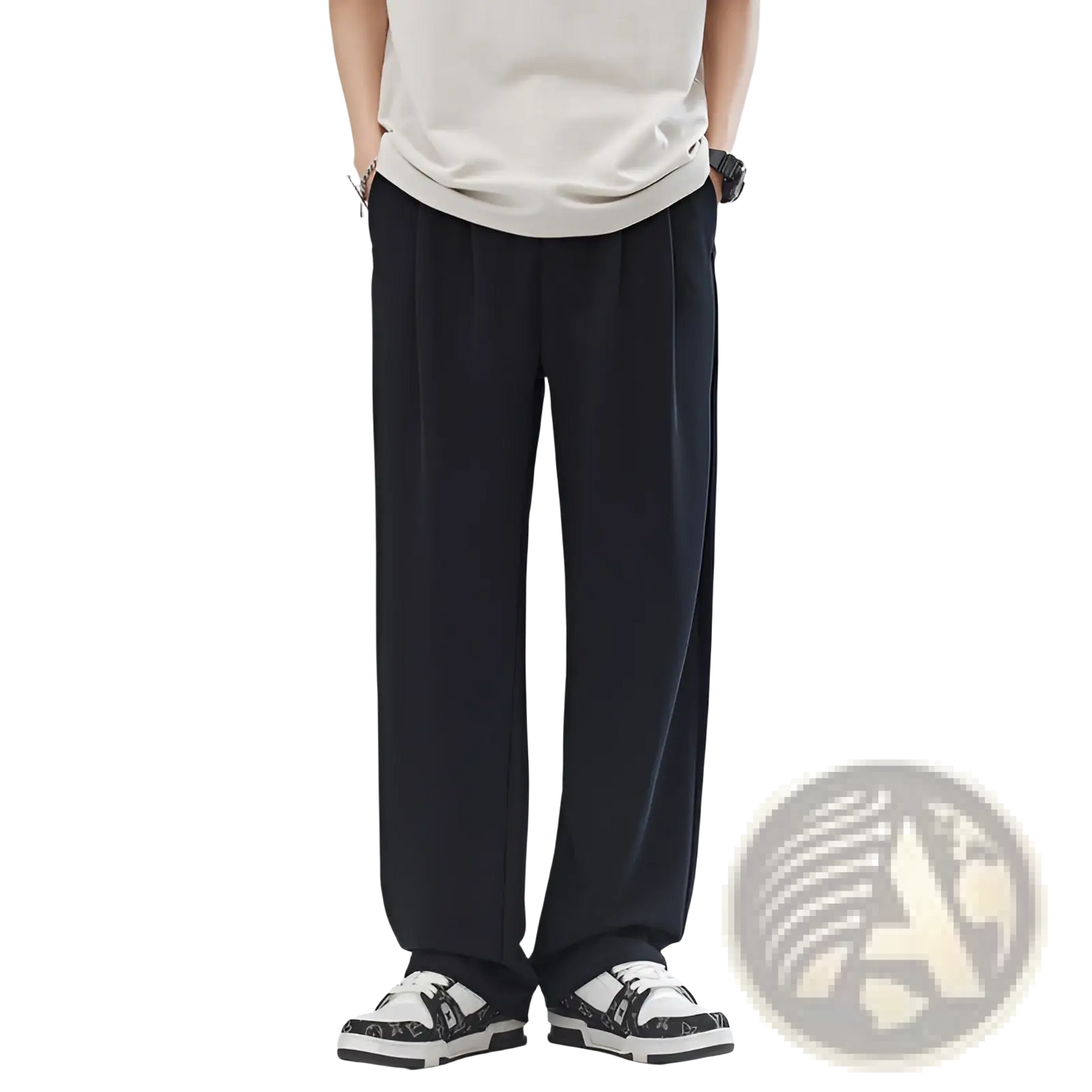 Men's Pleated Wide Leg Relaxed Fit Trousers