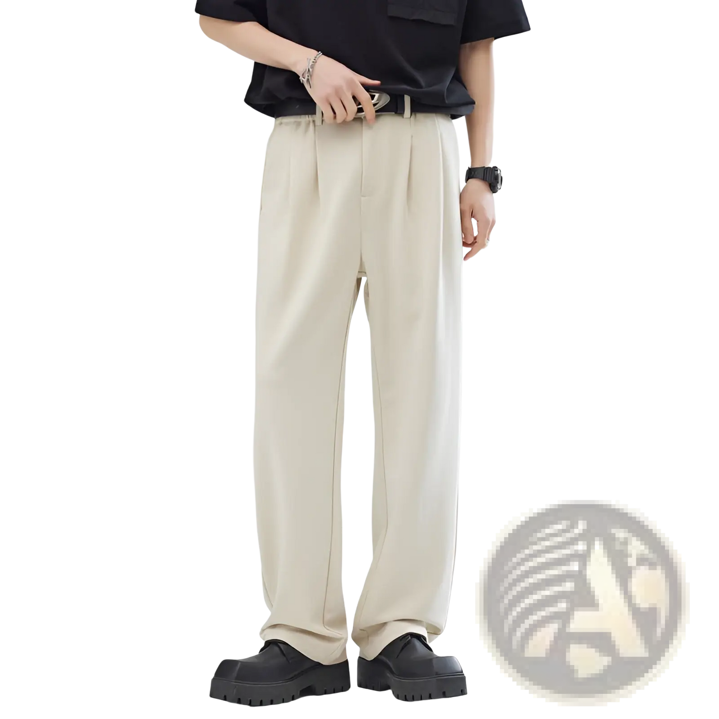 Men's Pleated Wide Leg Relaxed Fit Trousers