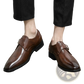 Men's Polished Leather Monk Strap Perforated Dress Shoes