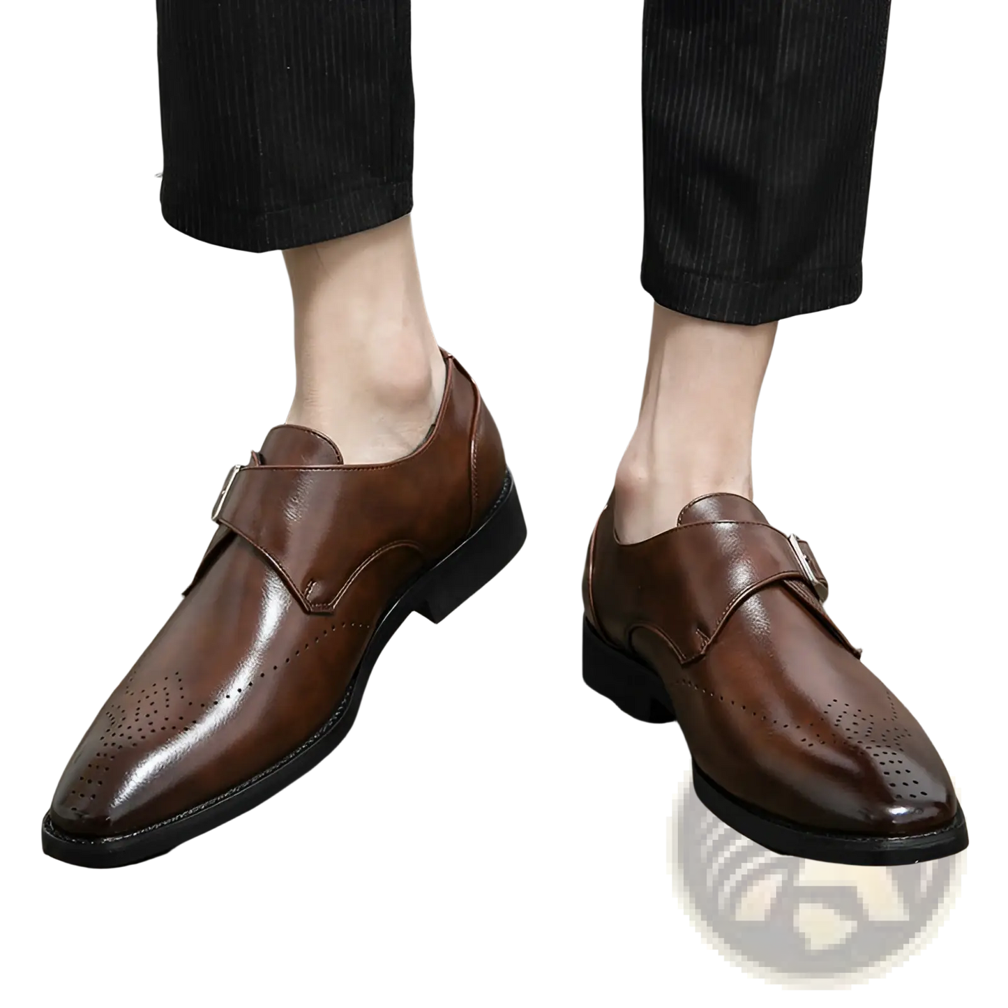 Men's Polished Leather Monk Strap Perforated Dress Shoes