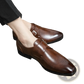 Men's Polished Leather Monk Strap Perforated Dress Shoes