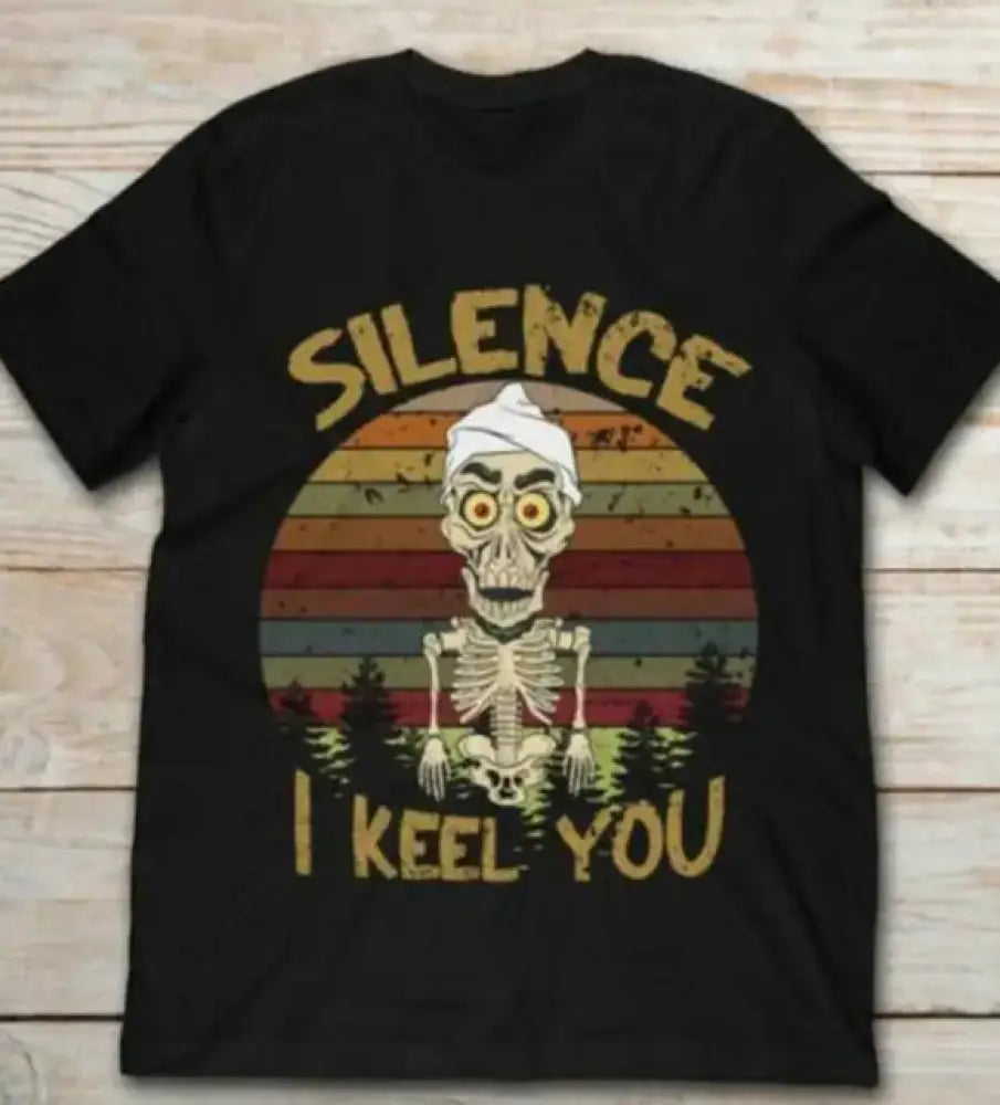 Men's Vintage Skeleton Graphic T-shirt with Retro Sunset Print