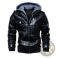 Men's Pu Leather Hooded Jacket with Ribbed Cuffs