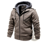 Men's Pu Leather Hooded Jacket with Ribbed Cuffs