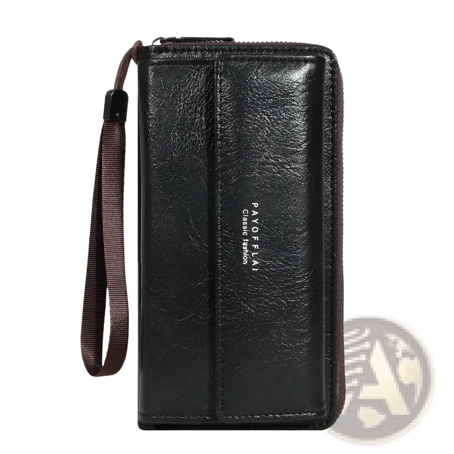 Men's Pu Leather Long Wallet with Wrist Strap
