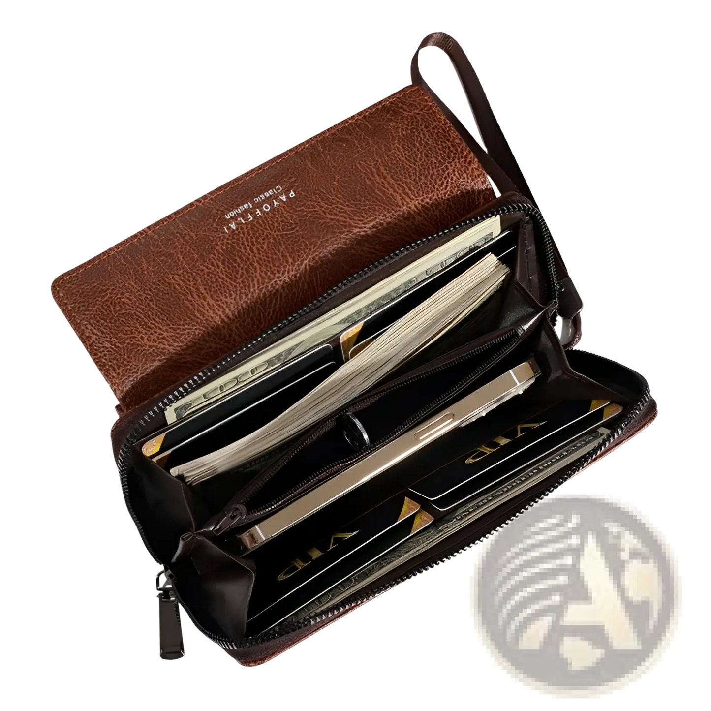 Men's Pu Leather Long Wallet with Wrist Strap