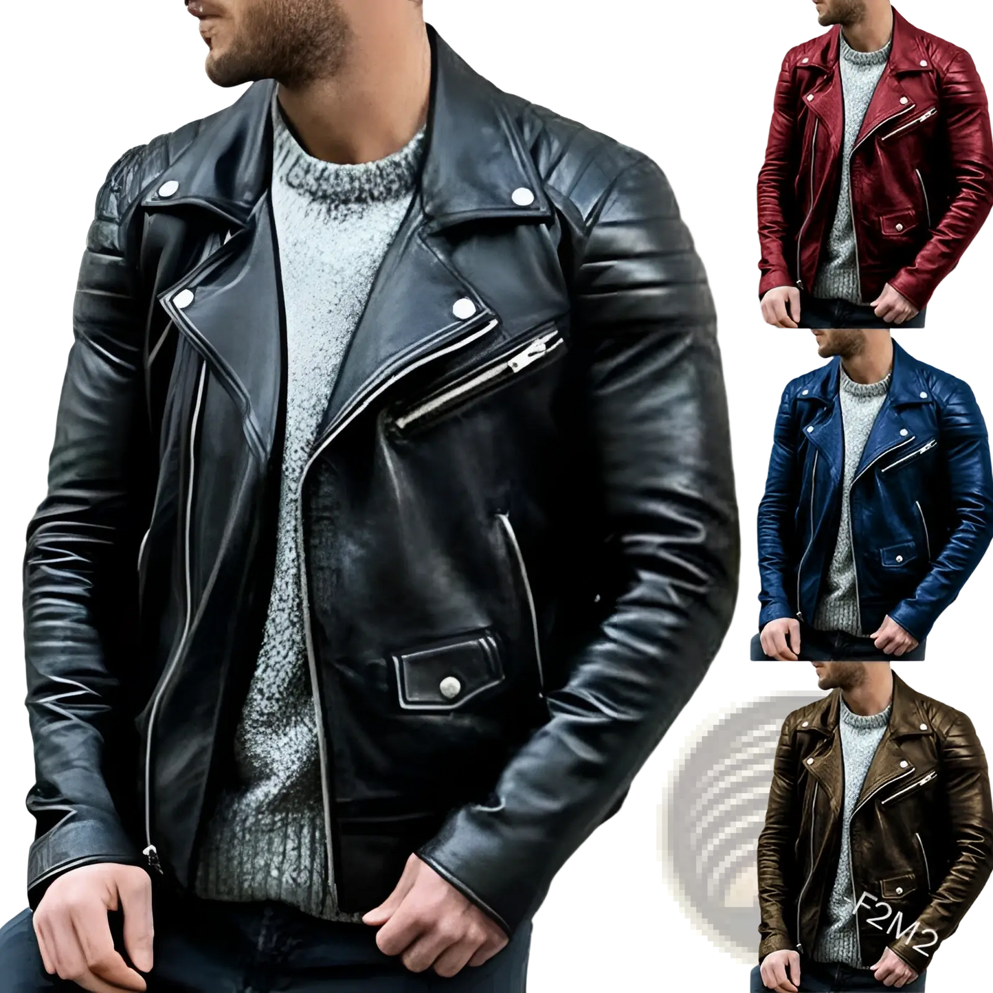 Men's Pu Leather Punk Stand Collar Biker Jacket