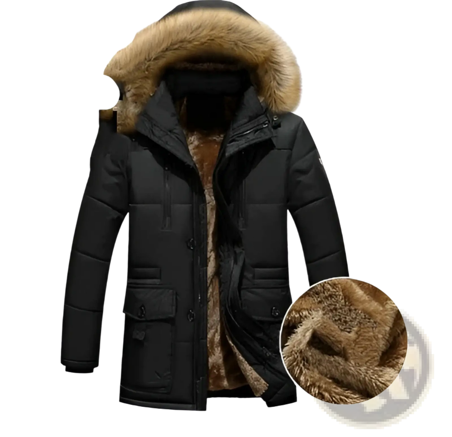 Men's Quilted Down Parka with Fur Lined Detachable Hood