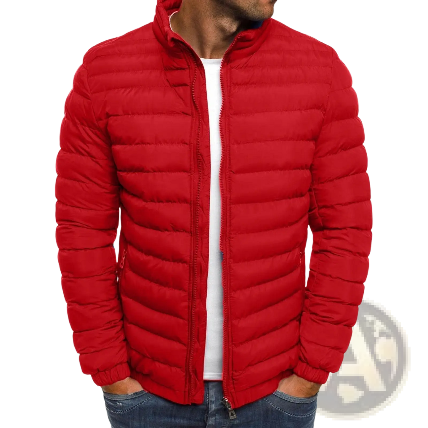 Men's Quilted Puffer Jacket with Stand Collar