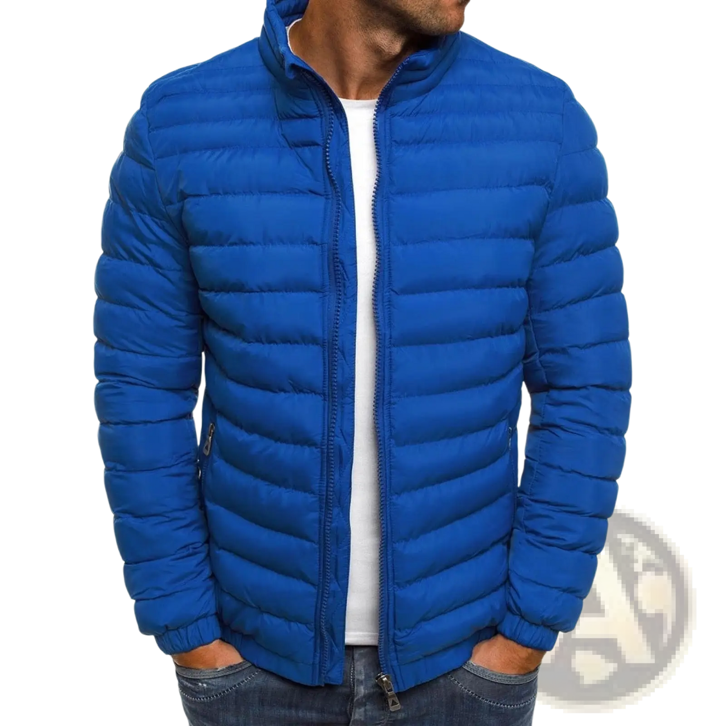 Men's Quilted Puffer Jacket with Stand Collar