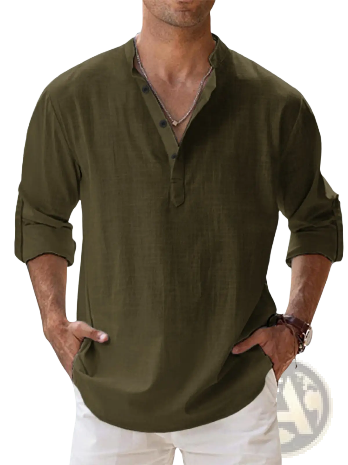 Men's Relaxed Fit Cotton Linen Long Sleeve Shirt