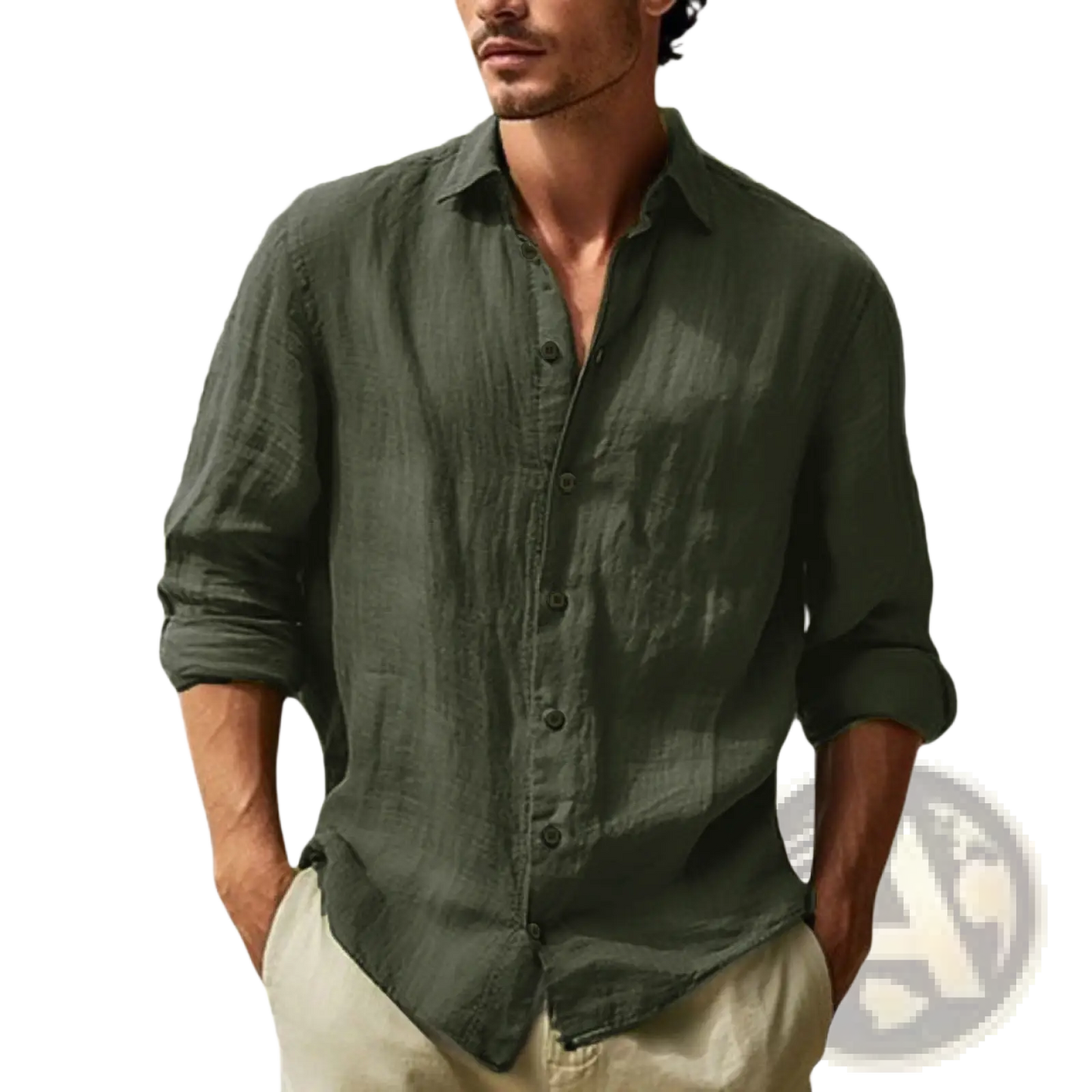 Men's Relaxed Fit Cotton Linen Long Sleeve Shirt
