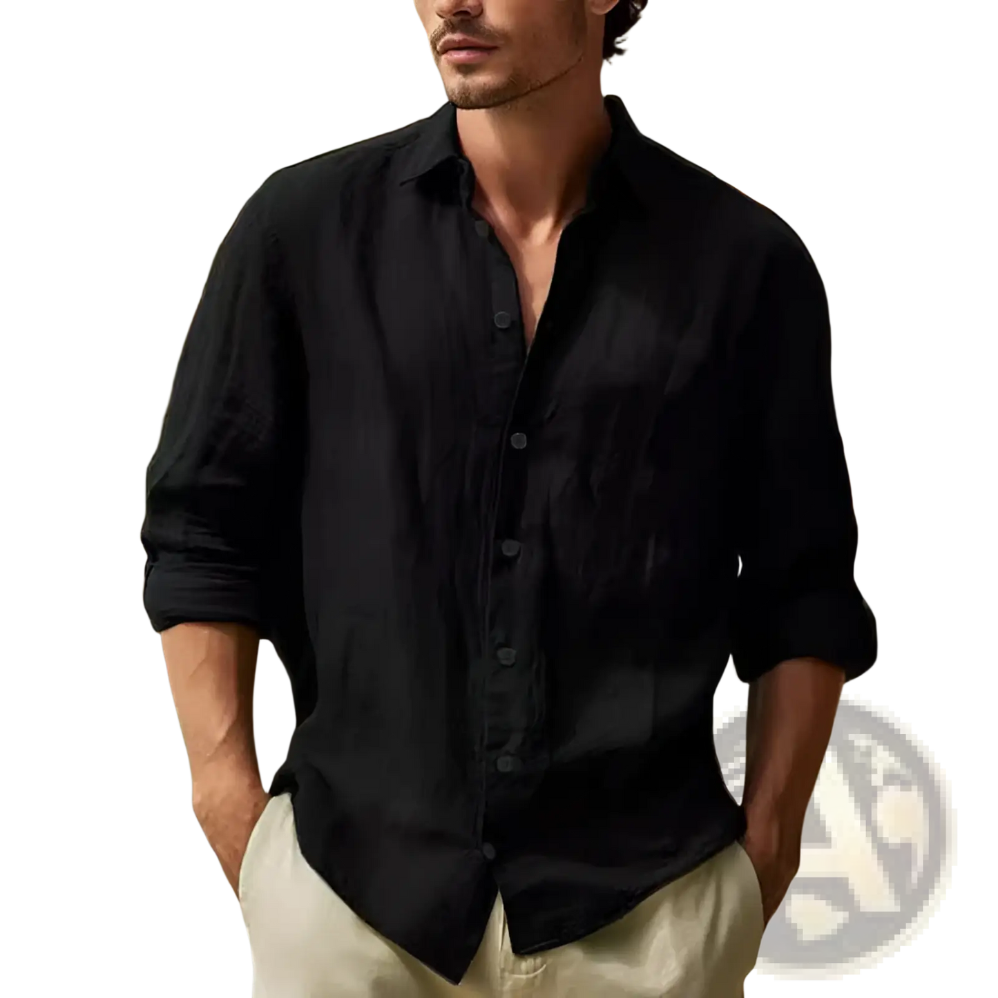 Men's Relaxed Fit Cotton Linen Long Sleeve Shirt