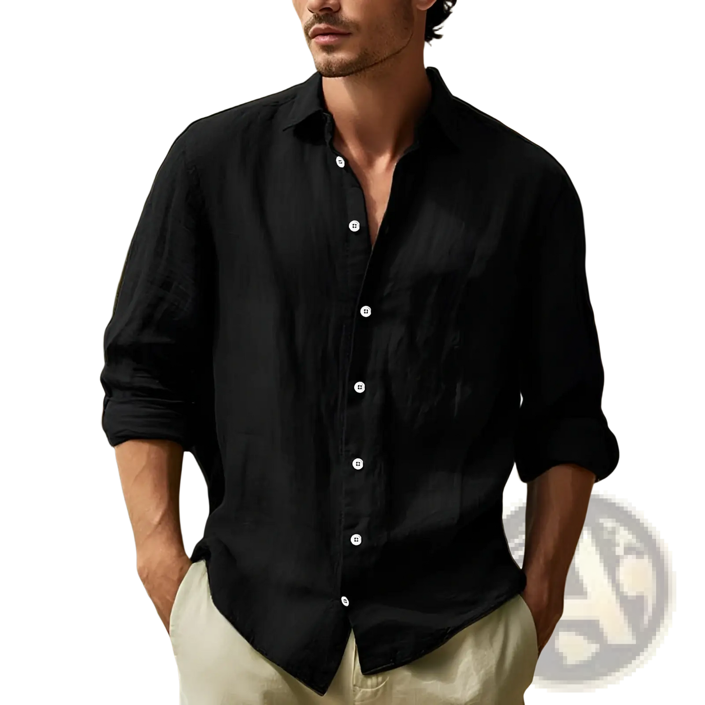 Men's Relaxed Fit Cotton Linen Long Sleeve Shirt