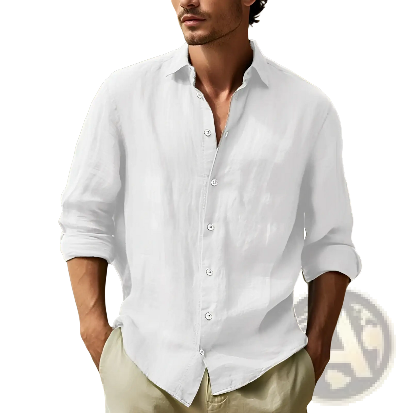 Men's Relaxed Fit Cotton Linen Long Sleeve Shirt