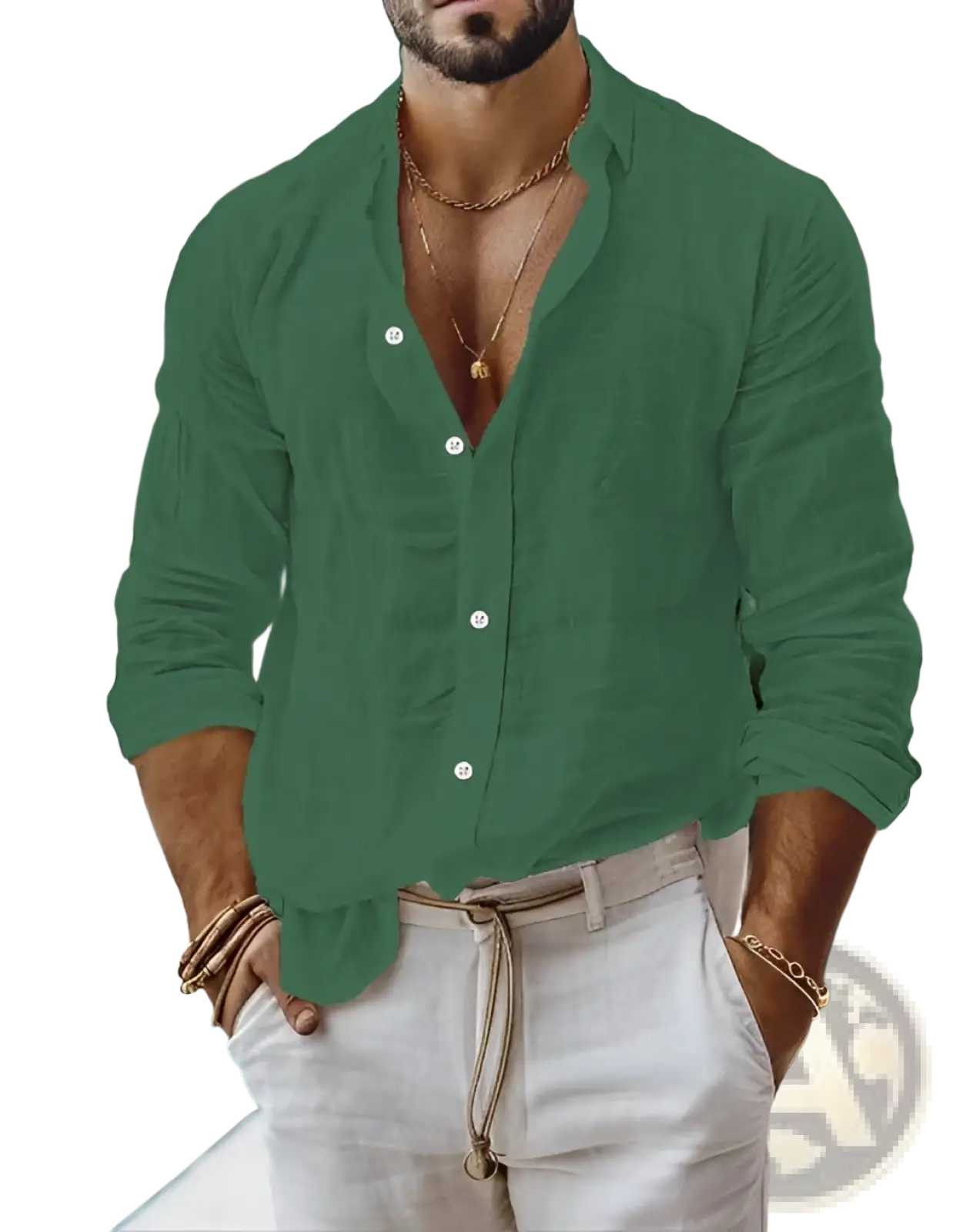 Men's Relaxed Fit Cotton Linen Long Sleeve Shirt