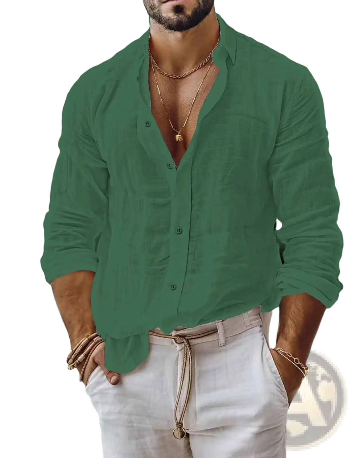 Men's Relaxed Fit Cotton Linen Long Sleeve Shirt