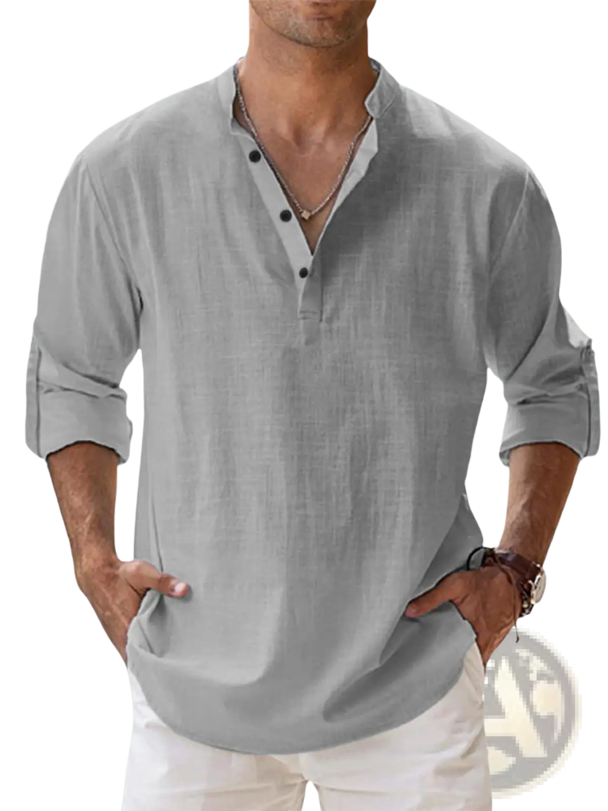 Men's Relaxed Fit Cotton Linen Long Sleeve Shirt