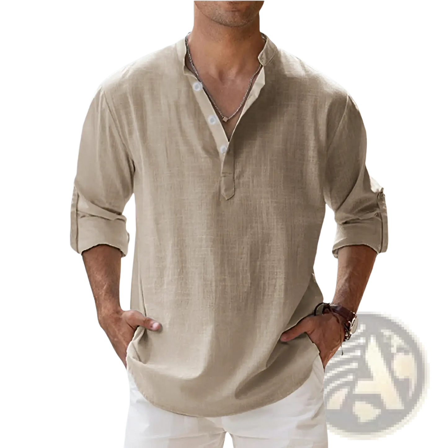 Men's Relaxed Fit Cotton Linen Long Sleeve Shirt