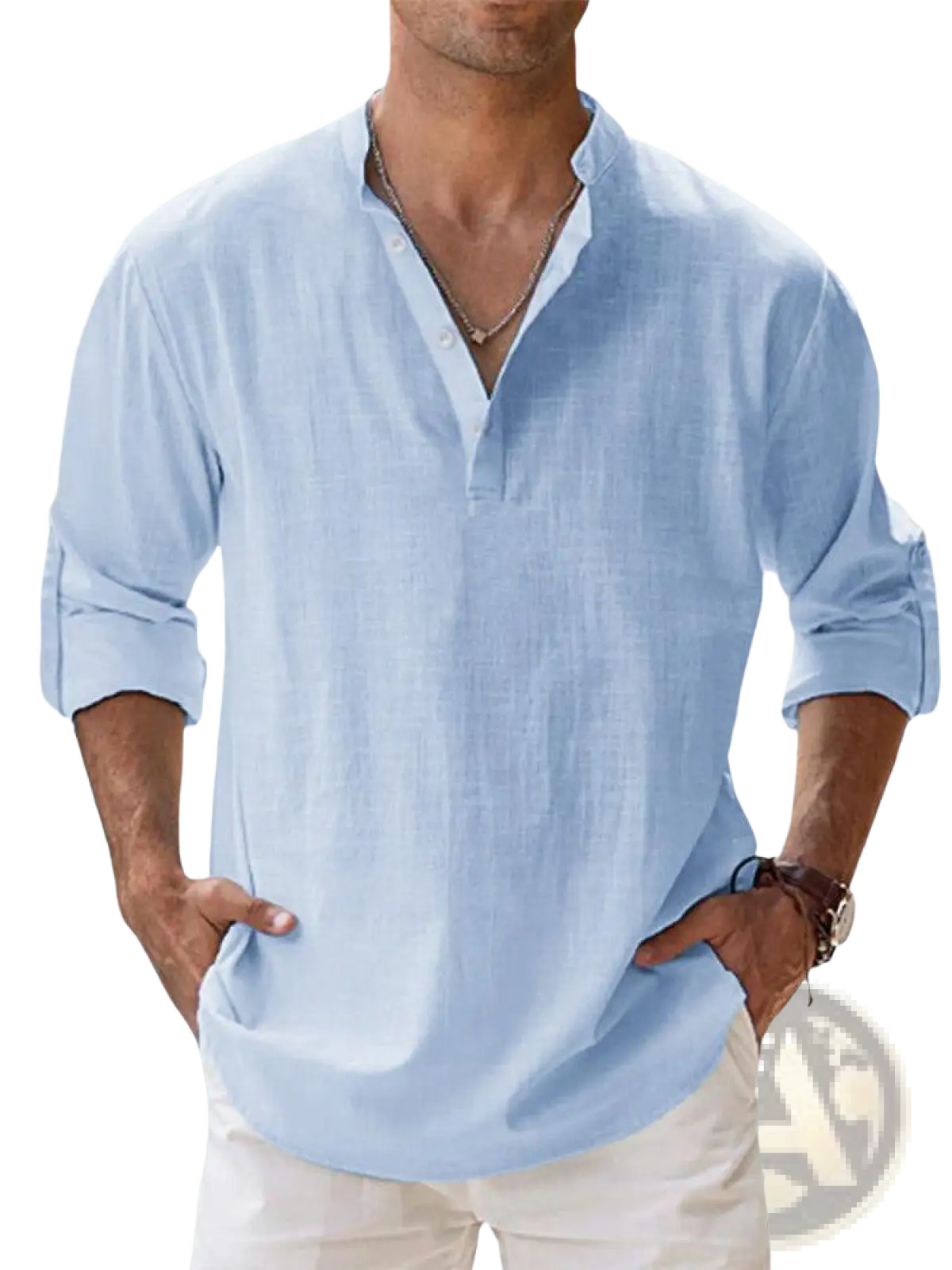 Men's Relaxed Fit Cotton Linen Long Sleeve Shirt