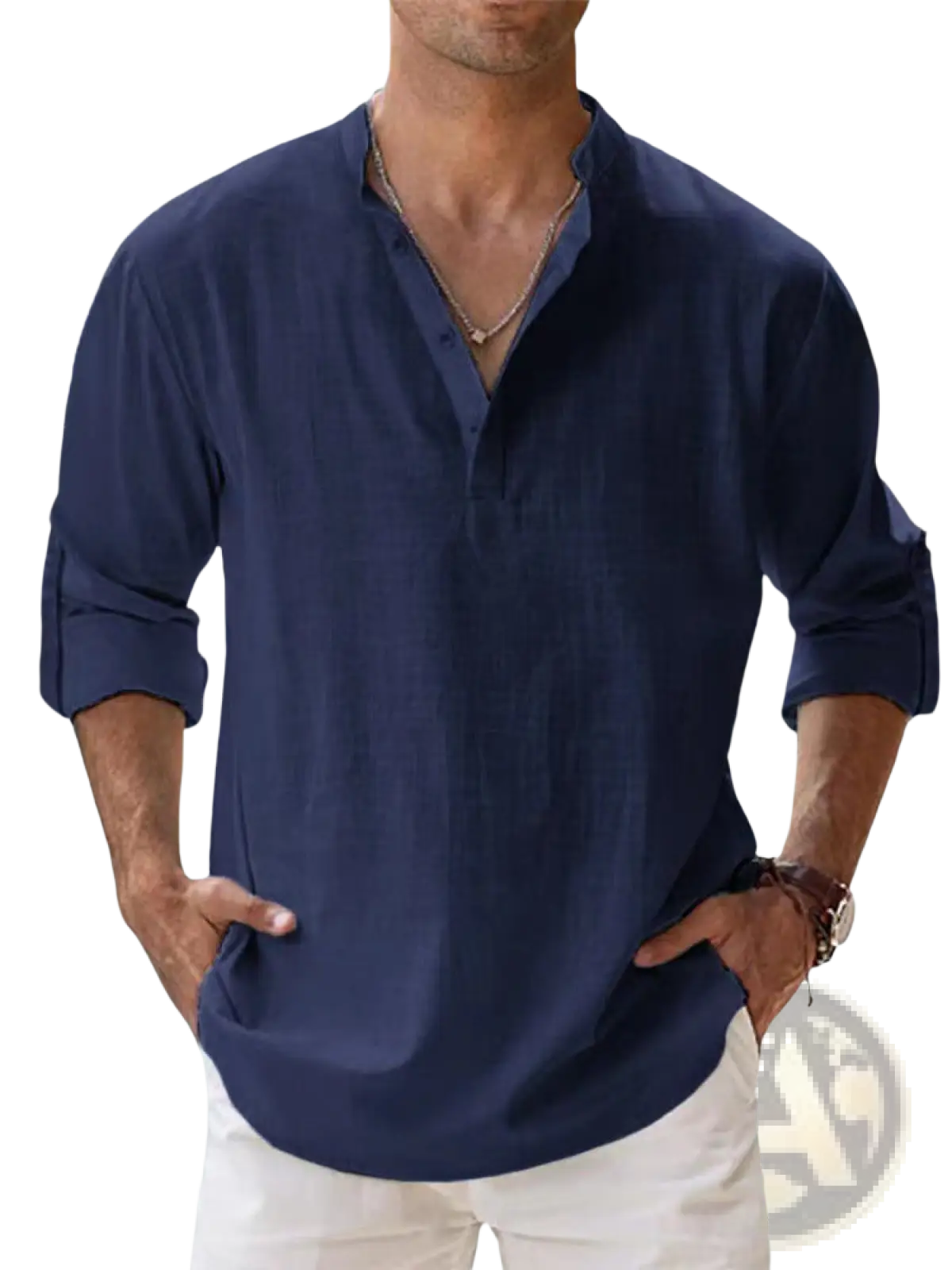 Men's Relaxed Fit Cotton Linen Long Sleeve Shirt