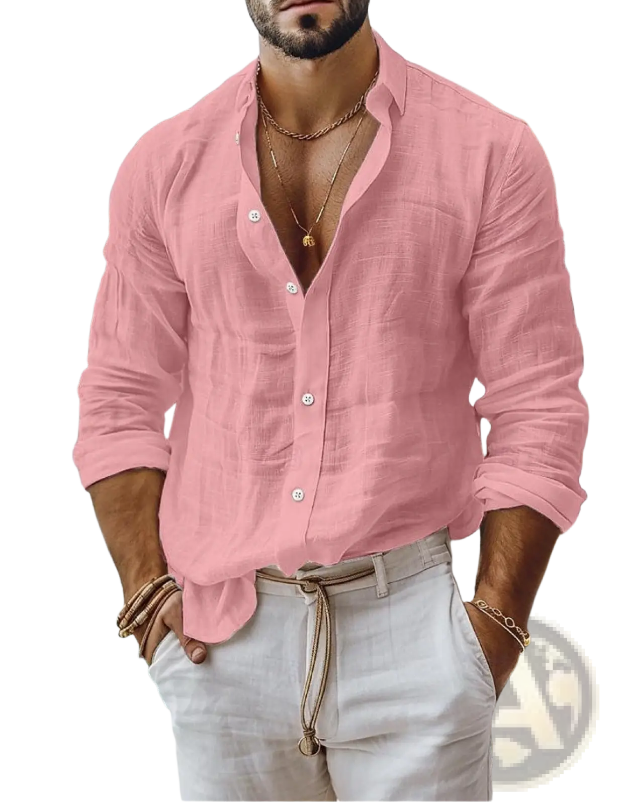 Men's Relaxed Fit Cotton Linen Long Sleeve Shirt