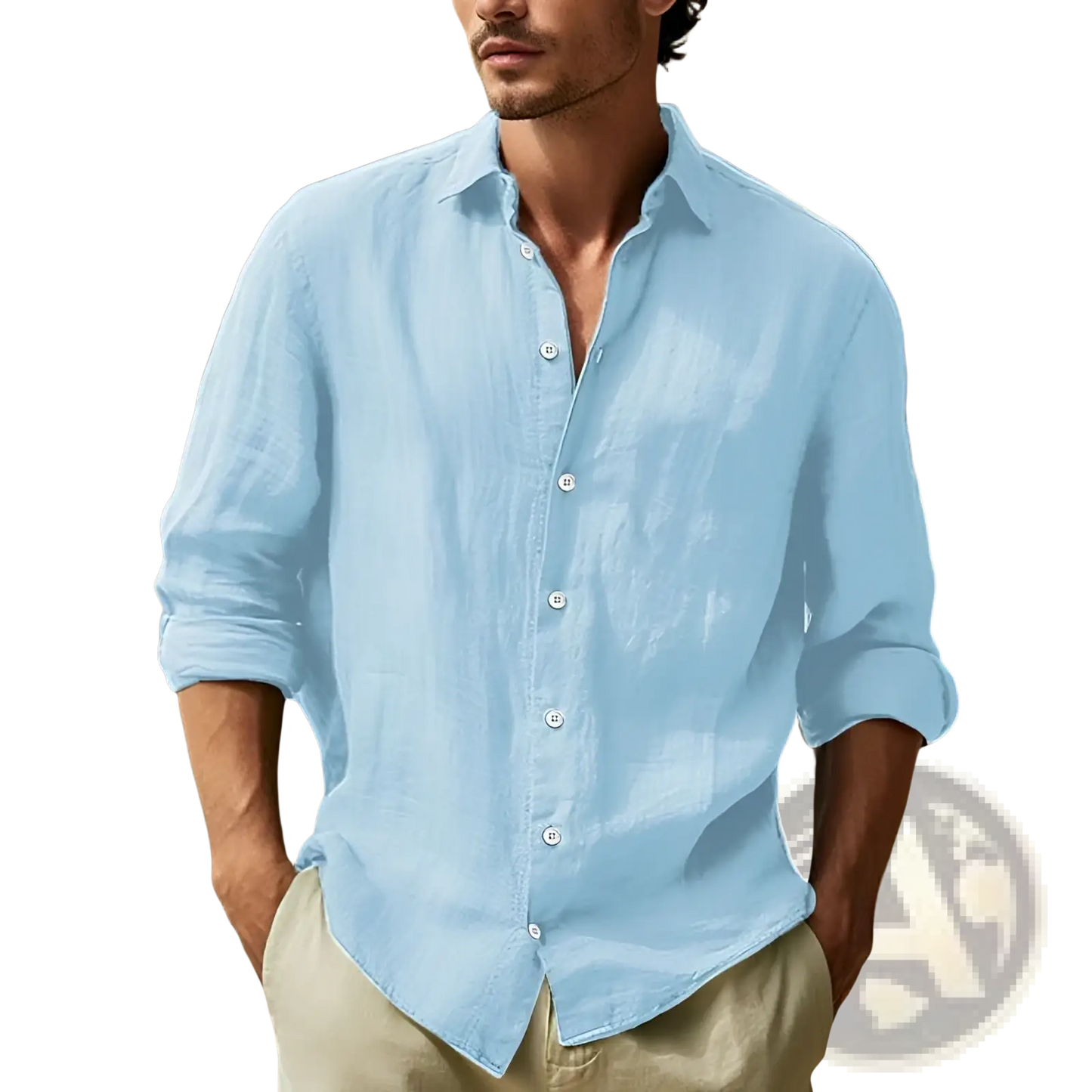 Men's Relaxed Fit Cotton Linen Long Sleeve Shirt