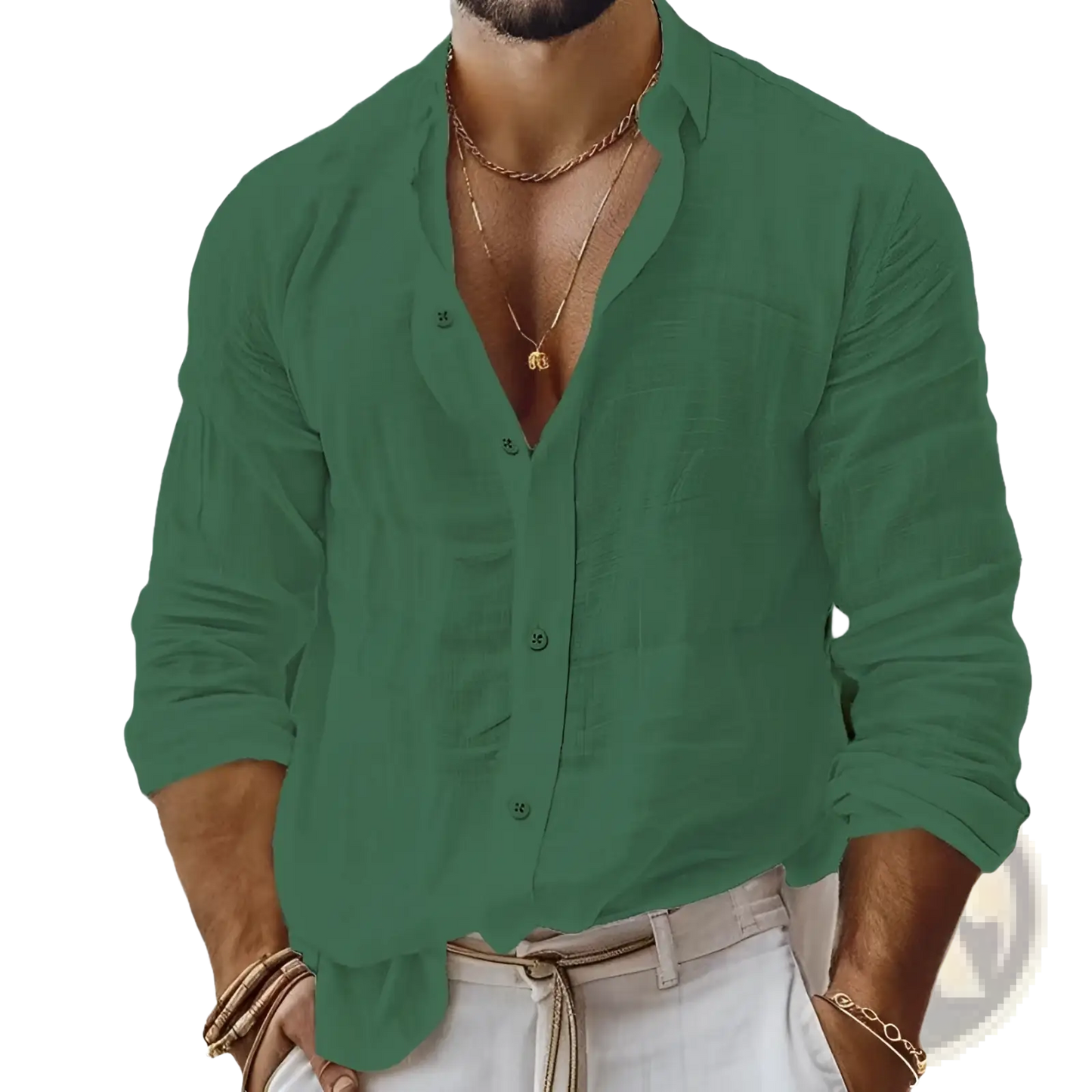 Men's Relaxed Fit Cotton Linen Long Sleeve Shirt