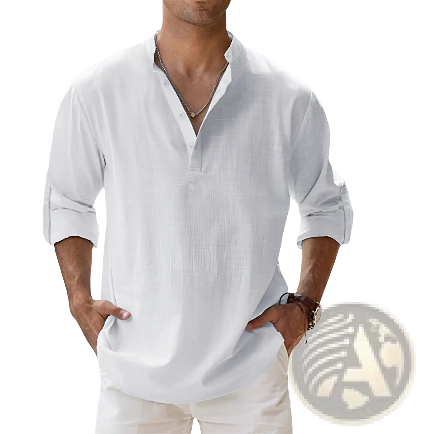 Men's Relaxed Fit Cotton Linen Long Sleeve Shirt