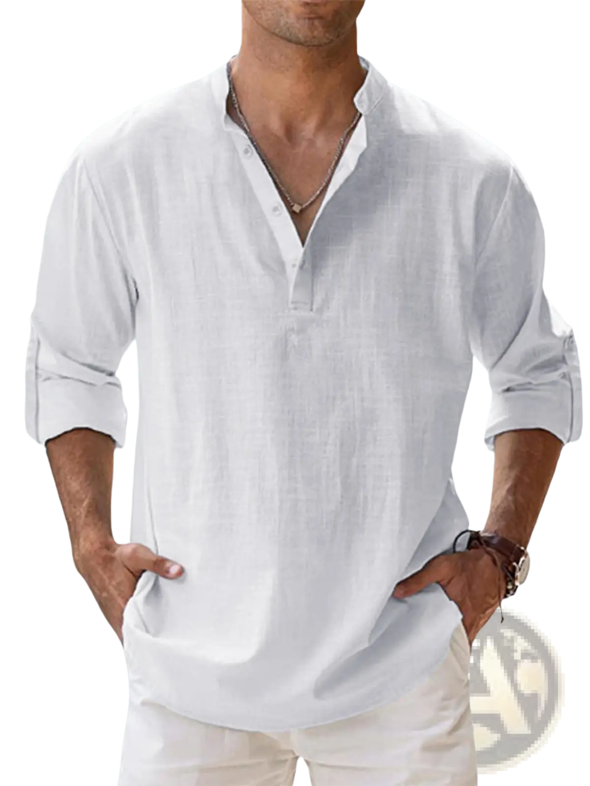 Men's Relaxed Fit Cotton Linen Long Sleeve Shirt