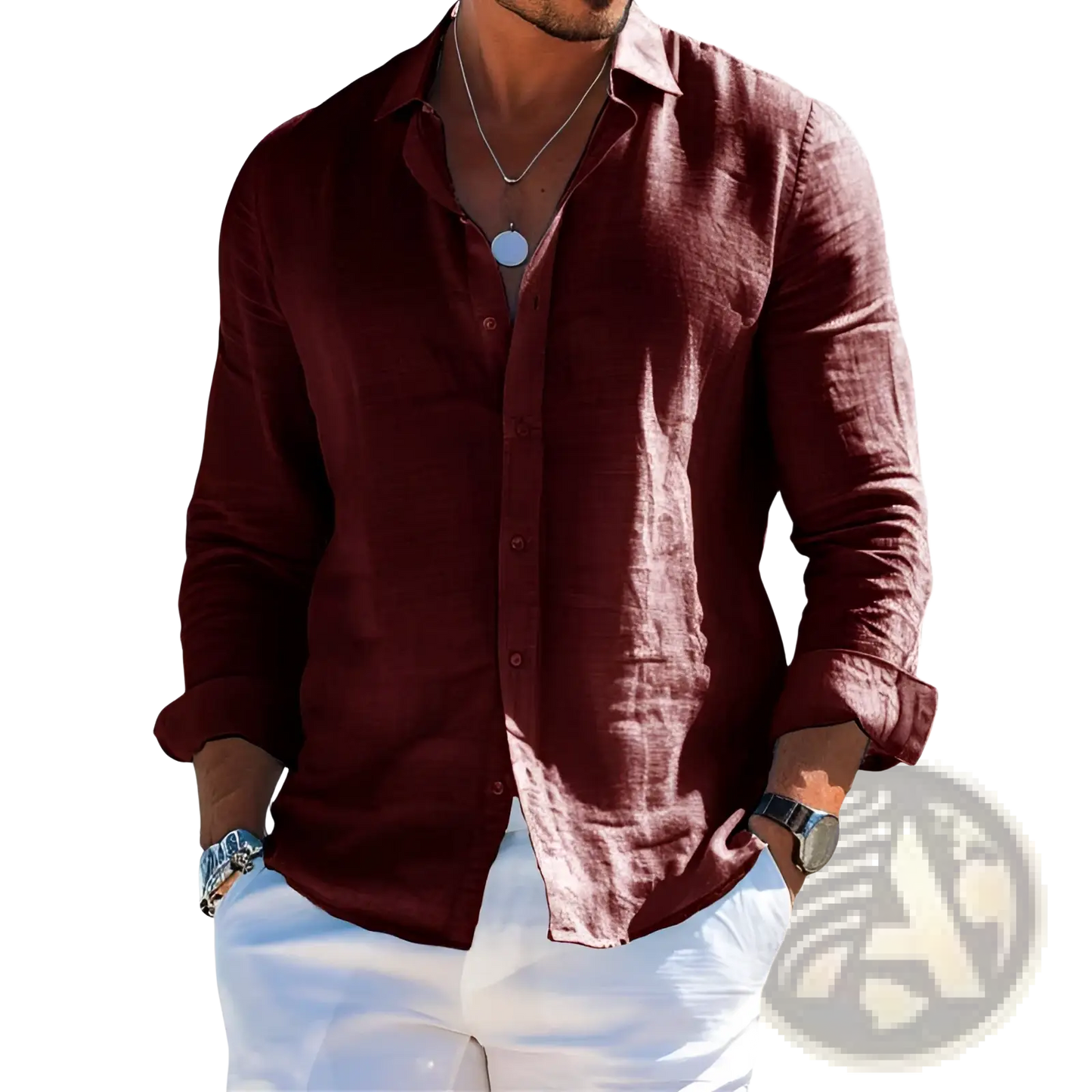 Men's Relaxed Fit Linen Button Down Shirt