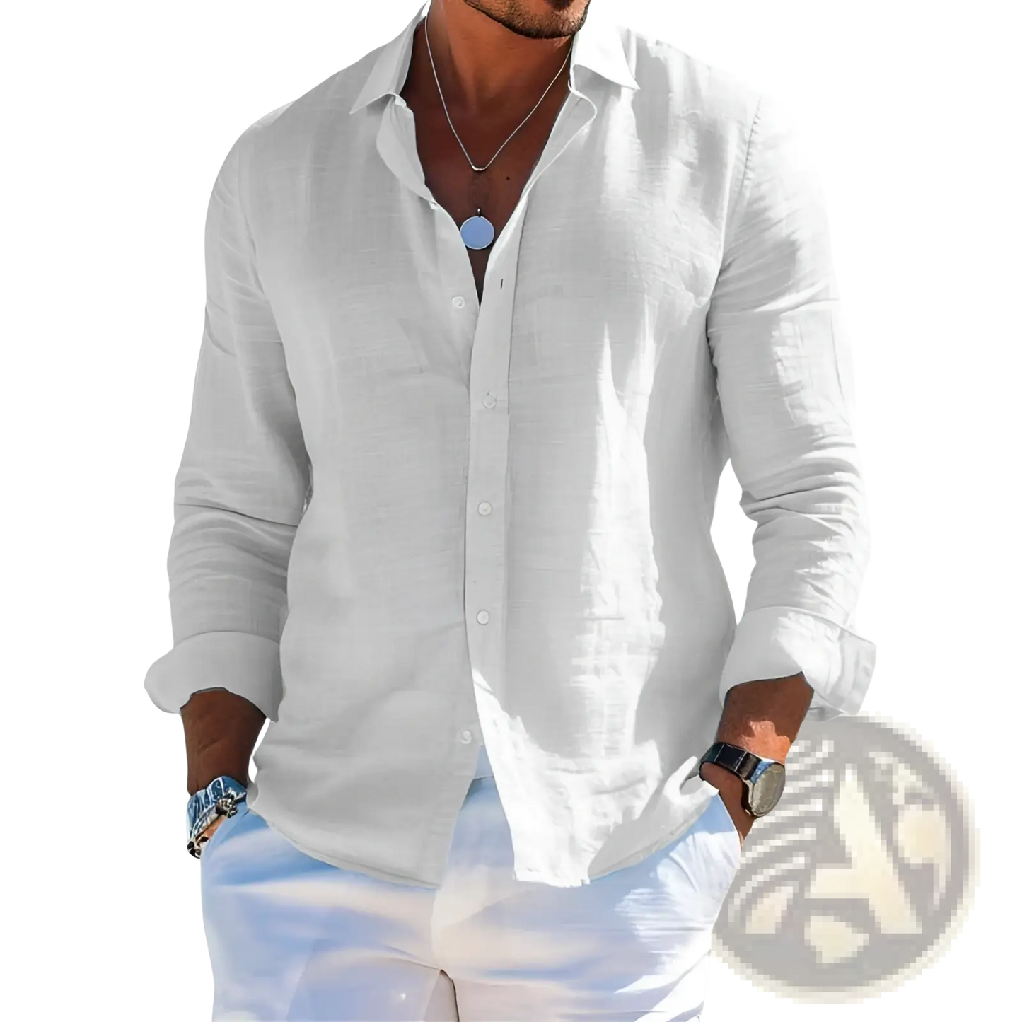 Men's Relaxed Fit Linen Button Down Shirt