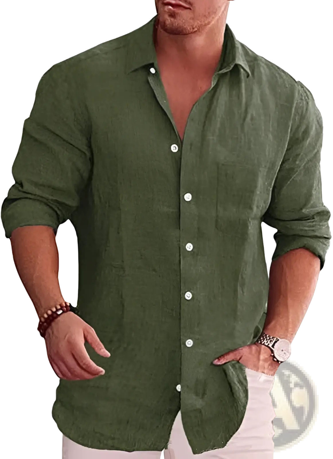 Men's Relaxed Fit Long Sleeve Linen Blend Casual Shirt