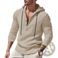 Men's Relaxed Linen Henley Hoodie with Gold Buttons