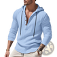 Men's Relaxed Linen Henley Hoodie with Gold Buttons