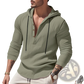 Men's Relaxed Linen Henley Hoodie with Gold Buttons