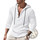 Men's Relaxed Linen Henley Hoodie with Gold Buttons
