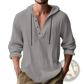 Men's Relaxed Linen Henley Hoodie with Gold Buttons