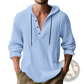 Men's Relaxed Linen Henley Hoodie with Gold Buttons