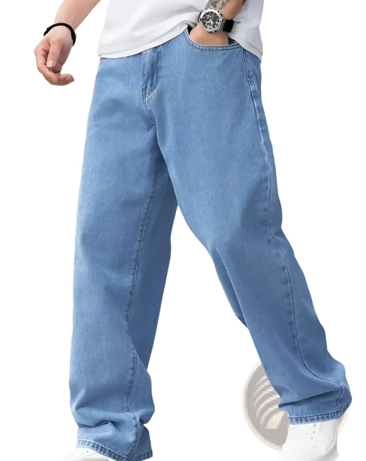 Men's Relaxed Straight Leg Light Wash Denim Jeans