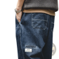 Men's Relaxed Tapered Dark Blue Denim Jeans with Patch Detail
