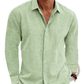 Men's Retro Cotton Linen Blend Long Sleeve Button Up Shirt