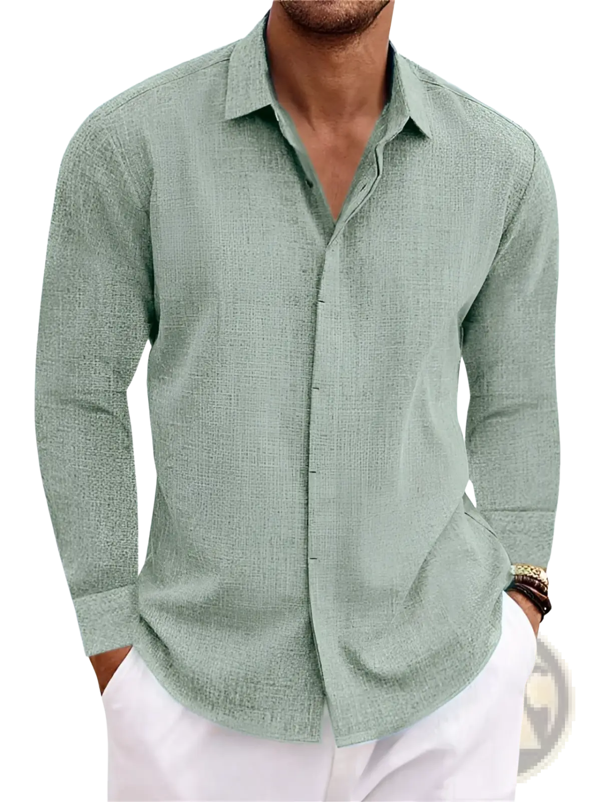 Men's Retro Cotton Linen Blend Long Sleeve Button Up Shirt