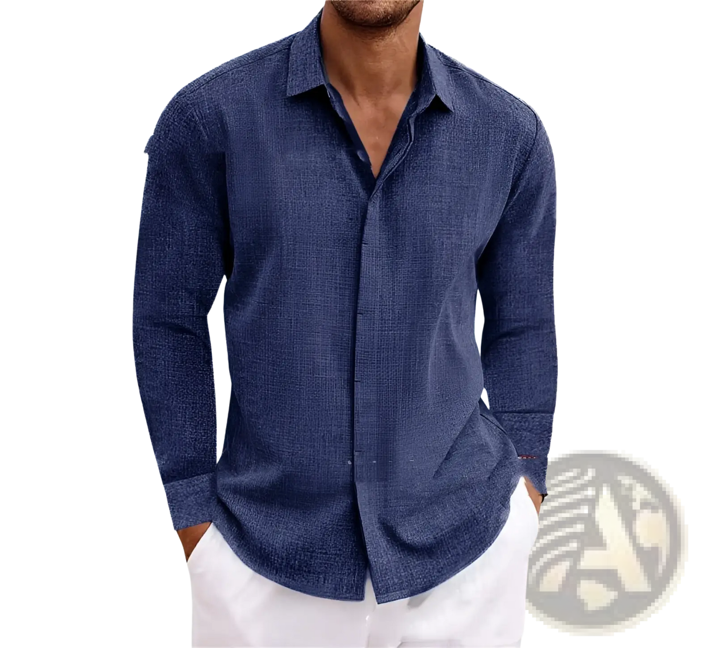Men's Retro Cotton Linen Blend Long Sleeve Button Up Shirt