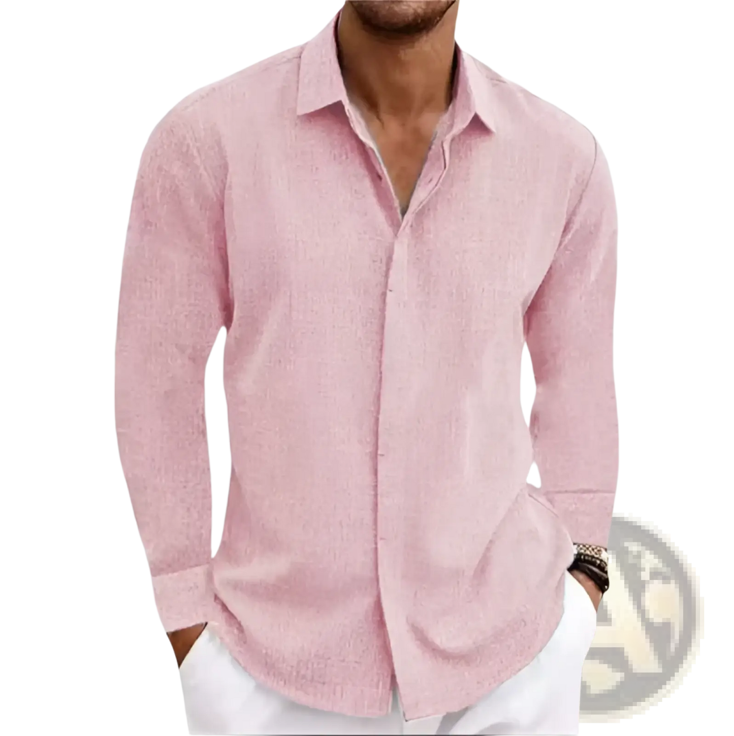Men's Retro Cotton Linen Blend Long Sleeve Button Up Shirt