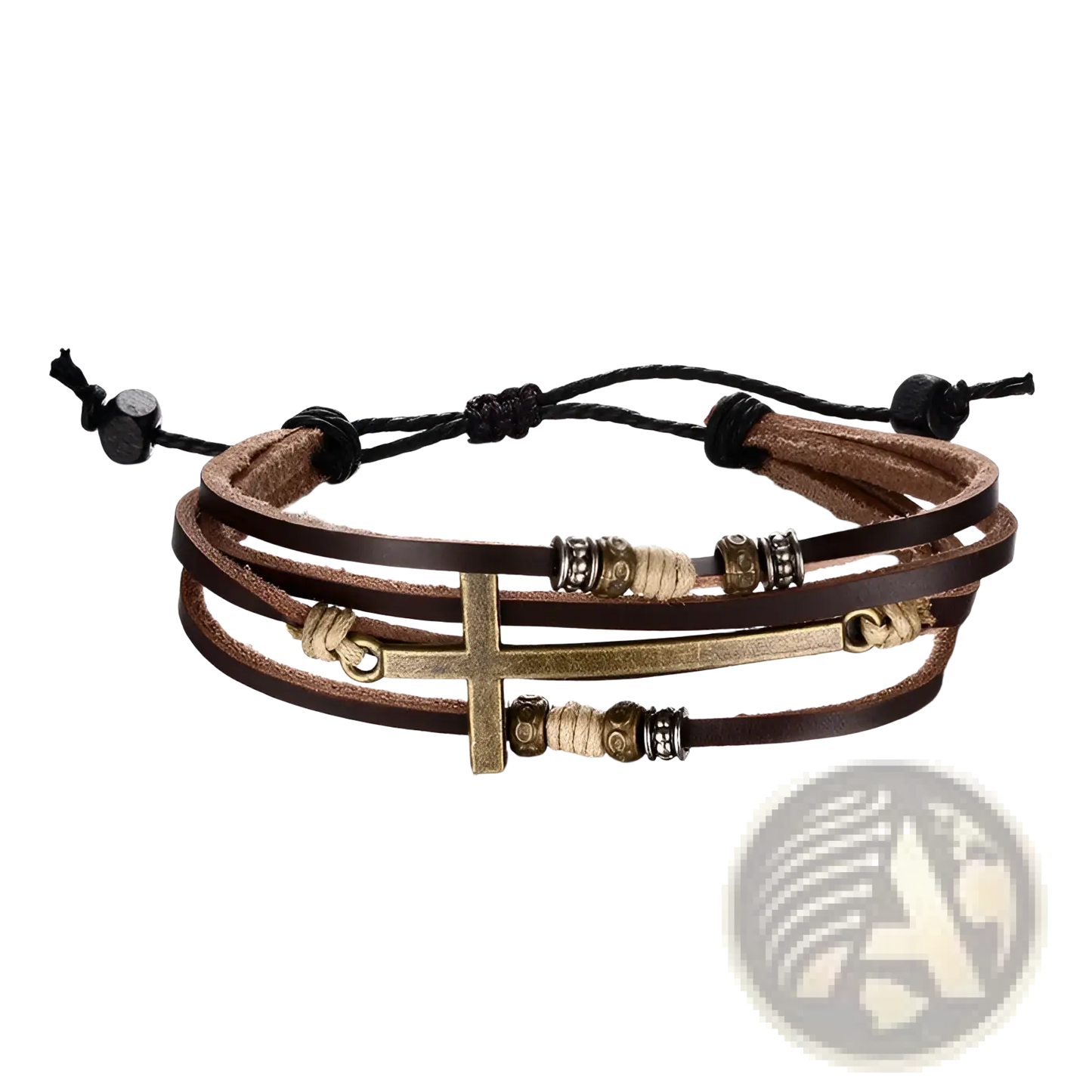 Men's Retro Layered Brown Leather Cross Bracelet