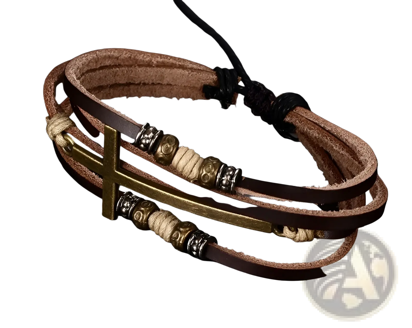 Men's Retro Layered Brown Leather Cross Bracelet