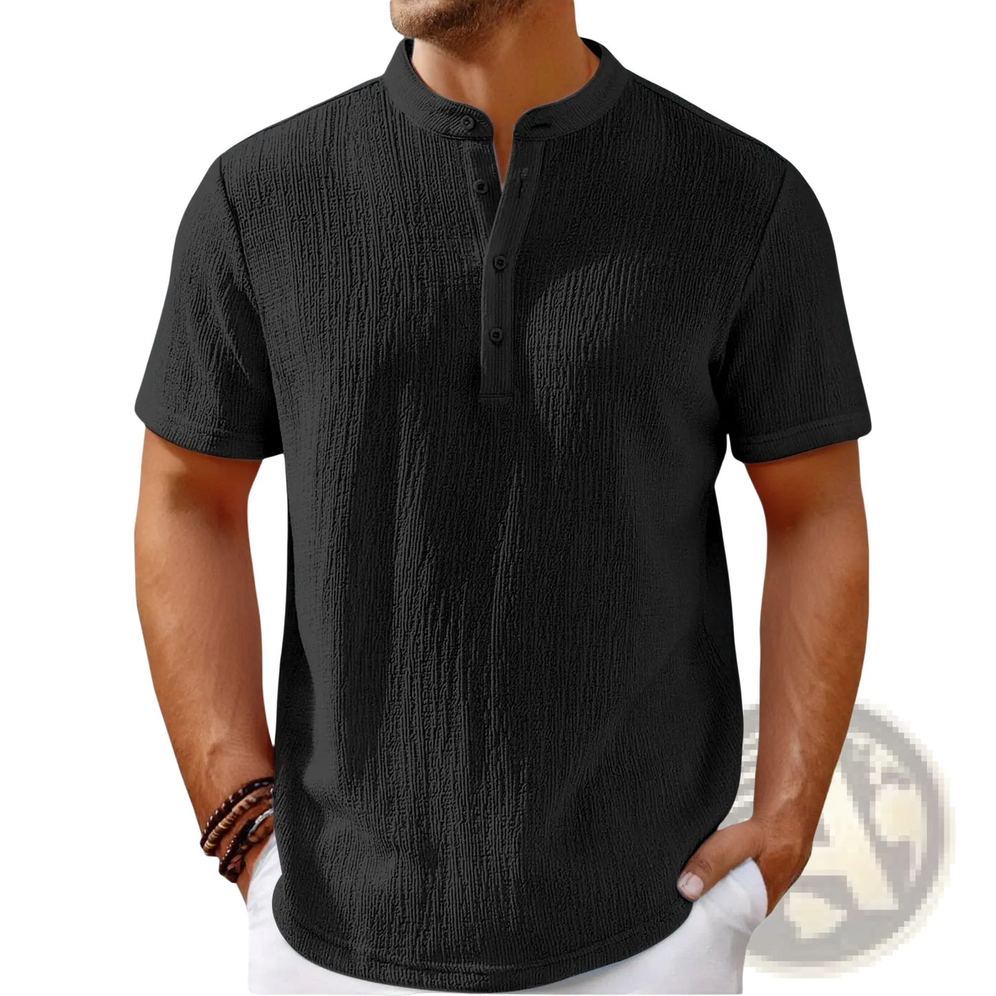 Men's Retro Textured Cotton Linen Henley Shirt