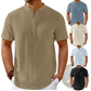 Men's Retro Textured Cotton Linen Henley Shirt