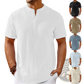 Men's Retro Textured Cotton Linen Henley Shirt